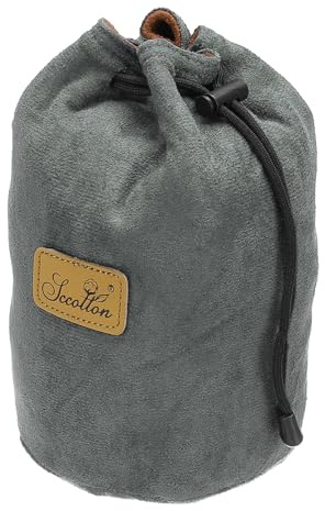 PATIKIL Soft Camera Pouch, L Size Shockproof Drawstring Lens Case Flannel Camera Lens Case Compatible for Nikon DSLR Camera Lens Water Cups, Grey (Round)