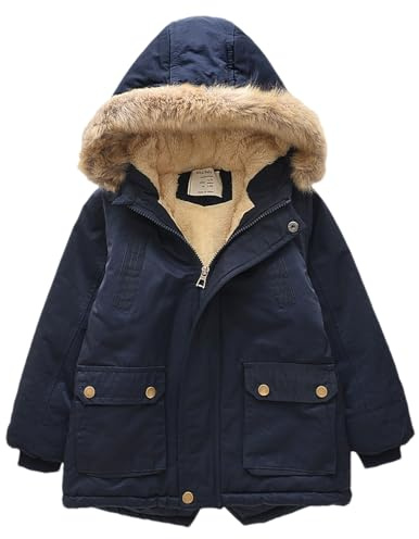 amropi Niño Invierno Chaqueta con Capucha Abrigos Forro Polar Parka Cálido Jacket Marina, 8-9años