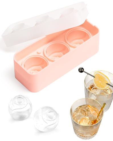 Lesfit Grande Stampo Ghiaccio per Cocktail in Silicone, Cubetti Ghiaccio a Forma di Rosa 3D con Coperchio, senza BPA per Cocktail e Bevande (Rosa)