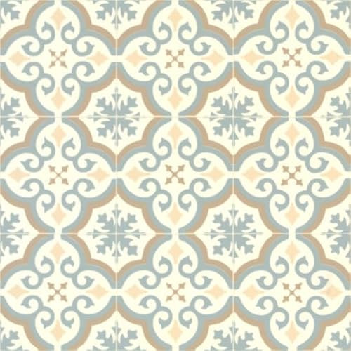 Sol Vinyle Inspiration - Effet Carreaux de Ciment arabesques - Bleu et Ocre - Rouleau de 4m x 2m