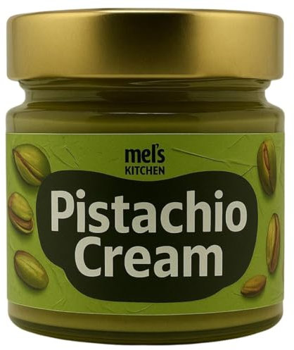 Mel's Kitchen Premium Antep Pistachio Cream Spread | 200g | in glass Jar | Vegan | Gluten Free| Authentic Turkish Pistachio Paste from Gaziantep | 30% Turkish Pistachio | Perfect for Dubai Chocolate