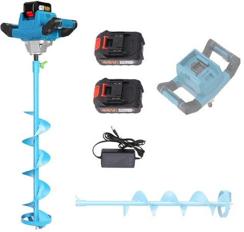 Digger di Foro Post Elettrico 2000 W - Cucina di Recinzione A Cordone con 2 Batterie, 6 Marce Regolabili, Direzione in avanti E Inversa, Coclea di Terra per Prati, Ghiaia, Terreno Congelato