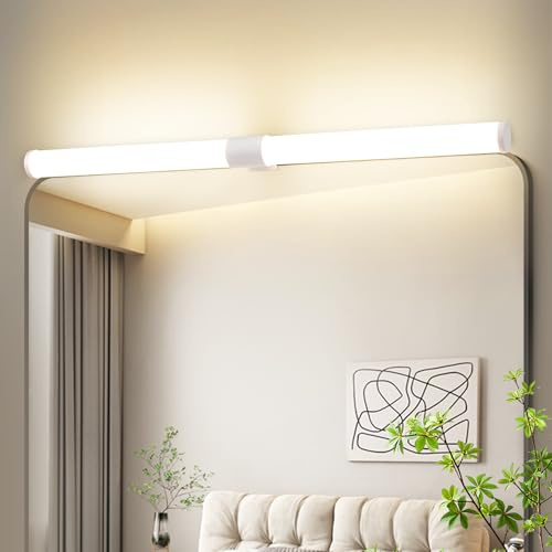 meoaow Spiegelleuchte Bad LED Spiegelleuchte - 8W Badezimmer Lampe 60CM Badlampe Wand Weiß Klemmbar Wasserdicht IP44 Wandleuchte 4000K Neutralweiß Modern Badlampe für Badschrank Keller Küche