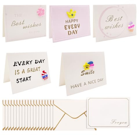 MUWINC Biglietti di Ringraziamento con Icone - 20 Mini Carte Grazia Spesse + Buste, per Laurea, Compleanno, Regali (7 x 9,3 cm)