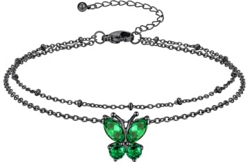 Richsteel Butterfly Birthstone Ankle Bracelets for Women, Black Anklets for Women Waterproof Sparkly Chain Anklets Layered Anklet Bracelets for Women Beach Jewelry Gift