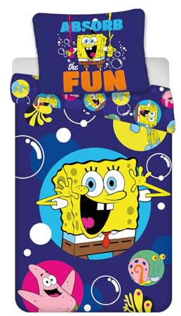 Spongebob Babybettwäsche 100x135 + Kissenbezug 40x60 Baumwolle Junge | Baby-Bettwäsche wendbar | Kinderbett 60x120 & 70x140 | Fröhliches Bikini Bottom | Nickelodeon Lizenz | Geschenkidee
