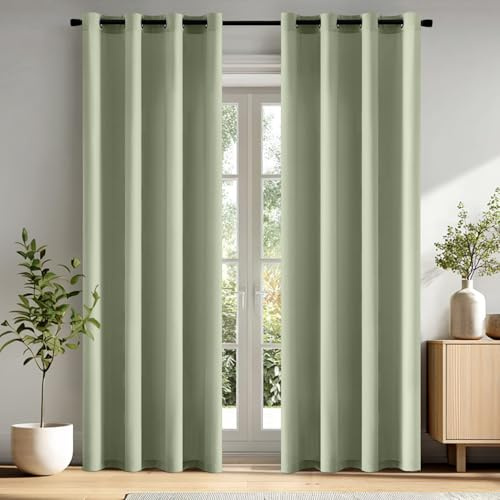 MIULEE Gardinen Voile Vorhänge mit Ösen 2er Salbeigrün 140x225cm