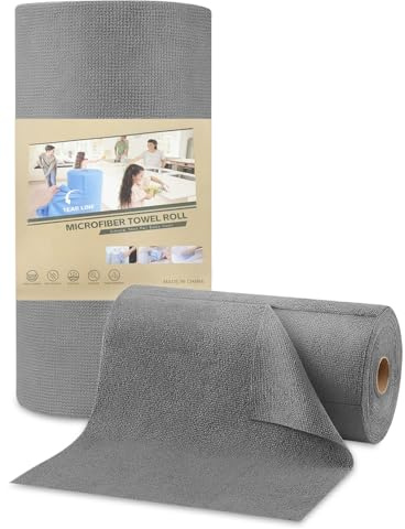 Mikrofasertücher, 50 Stück Pro Microfasertücher Rolle Abreißbare Putzlappen, Wiederverwendbar Fusselfrei Microfaser Putztuch für Küche, Bathroom, Auto (30x30cm-Dunkelgrau)