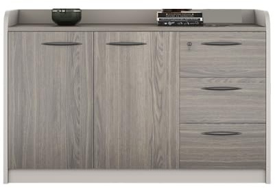 YQINQIN83B Caisson de Rangement Armoire Basse à Deux Portes avec Trois tiroirs et poignées Caisson Bureau