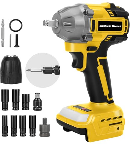 Akku Schlagschrauber kompatibel mit Dewalt 18V 20V, 550 Nm Drehschlagschrauber 1/2 zoll,Achlagschrauber Bürstenloser Schraubenschlüssel mit Steckschlüssel Steckschlüsseladapter (ohne Akku)