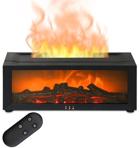 Aischens Diffusore di Aromi 7 Colori Fiamma Camino Regolabile, Umidificatore per Bar Camera da Letto Ufficio Decorazione, Spegnimento Automatico Diffusore per Oli Essenziali Regalo (Nero)