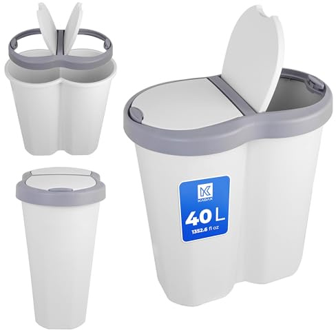 KADAX Doppel Mülleimer, 2 x 20 Liter, Mülltrennsystem mit 2 Fächer, Doppelmülleimer mit Deckel, Abfalleimer aus Kunststoff für Küche, Küchenmülleimer (40L)
