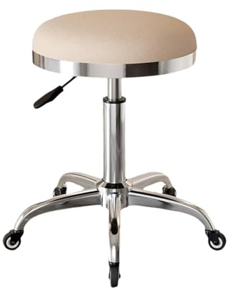 Tabouret Roulettes Ergonomique Reglable en Hauteur Tabouret Esthetique Professionnel pour Bureau, Maison, Magasin, Cuisine, Beauté, Jusqu'à 150kg(Beige)