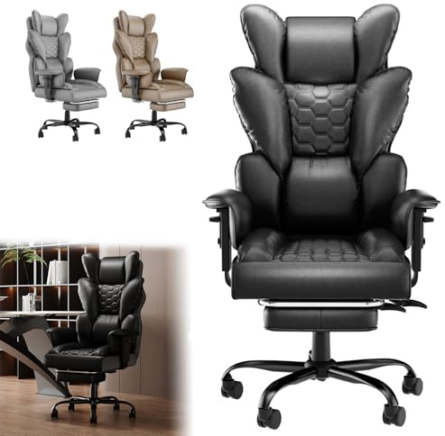 ACXIN Ergonomischer Chefsessel Bürostuhl PU-Leder mit hoher Rückenlehne, 150° verstellbar, verstellbare Armlehnen & Fußstütze für Büro, Homeoffice & Gaming (Schwarz, Belastbarkeit 150 kg)