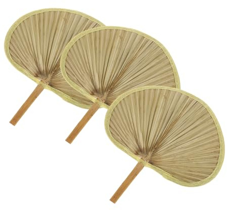 DIKACA 3 Pezzi Ventaglio Naturale Mano in Foglia Palma da Ventagli Decorativi Ecologici Verde Ventilatore Manuale Portatile per e Decorazione Casa