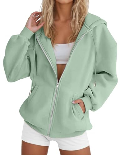 Sweatjacke Damen mit Kapuze Zipper Hoodie Oversize Jacke damen Übergangsjacke Leicht Pullover Y2K Outwear Kapuzenjacke College Sport Sweatshirt Jacke Trainingsjacke Kapuzenpullover für Frauen S-3XL