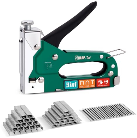 Sharp-tec 3 in 1 Heftpistole, Polsterheftpistole Kit mit 3000 Heftklammern, Tacker & Tacker mit Schnellverschluss für Holz, Karton, Handwerk, DIY, Kabel, Teppich (Grün)