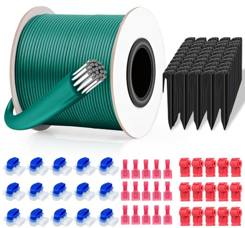 Cable Robot Tondeuse 100m + 50 Piquets + 15 Connecteurs de Câble + 15 Bornes de Connexion, Cable Tondeuse, pour Tondeuse à Gazon Compatible avec Bosch Gardena Husqvarna Worx Stihl etc