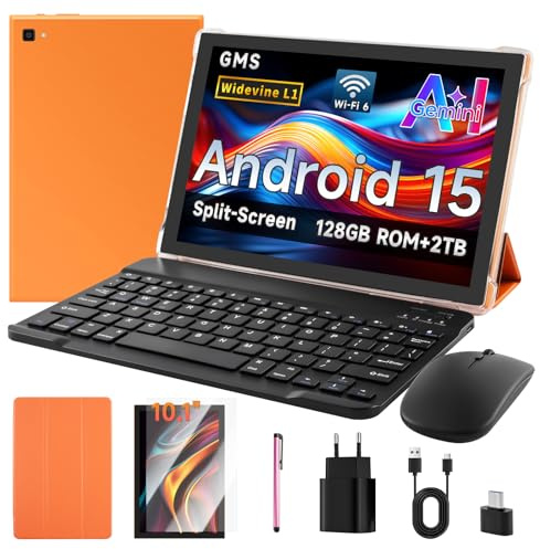 paitanry Android 15 Tablet, 10 Zoll Tablet, Octa-Core 8 GB RAM 128 GB ROM, bis 2 TB erweiterbar, 6000 mAh Akku, 5G WiFi 6, Android-Tablet mit Tastatur, Stift, Hülle & Maus, Gemini AI, Split Screen
