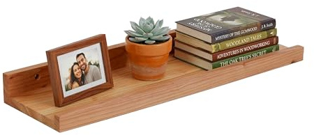 Relaxdays estantería de Pared, 5 x 40 x 15 cm, Madera de Nogal, repisa Flotante para Marcos y decoración, Natural