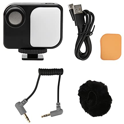 Microfono Direzionale Super Cardioide con Luce LED Portatile, Nero, Peso 171g - Alta Qualità Audio e Illuminazione Regolabile per Vlog e Videoconferenze