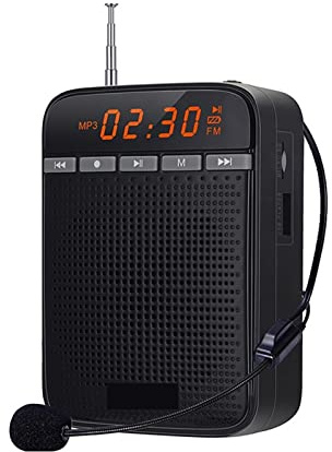 BINGNU Sprachverstärker, Persönlicher tragbarer Sprachverstärker for Lehrer Megaphon AUX. Audio Sound Lautsprecheraufzeichnung Fm Radio mit kabelgebundenem Mikrofon