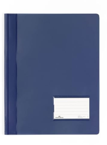 Durable Schnellhefter, überbreit, dunkelblau, 25er Packung, 268007 | Transluzenter Hefter für Prospekthüllen, Sichttasche, Beschriftungsfenster, kunststoffummantelte Mechanik