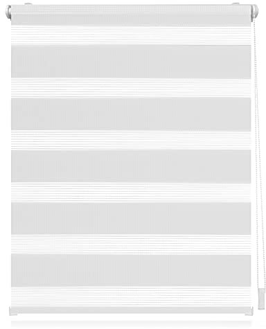 Lichtblick Doppelrollo Klemmfix ohne Bohren, Streifen, Blickdicht, Klemmträger-Montage, Sichtschutz, Wandmongtage, Deckenmontage, für Fenster und Türen Weiß,45 cm x 150 cm (B x L)