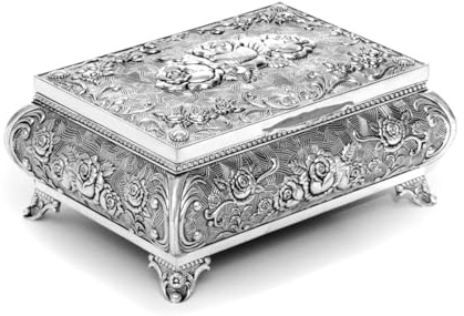 Brillibrum Design Schmuckdose versilbert mit Rosen verziert Schmuckkästchen Blumenmuster Schmuckschatulle Antik Look anlaufgeschütz