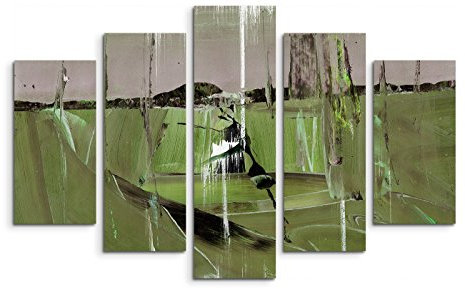 Paul Sinus Art 5 teiliges Wandbild auf Leinwand (Gesamt: H: 100cm B: 160cm) Keilrahmenbild Canvas Fotodruck Leinwandbild Leinwanddruck Kunstdruck Wandbild grün grau schwarz verlauf