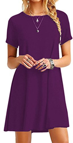 YMING Femme Robe Ample Manches Courtes Robe Basique Robe T-Shirt Robe Mini Violet Foncé S/FR 36