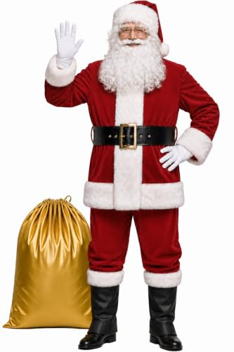 Potalay Men's Deluxe Santa Suit 11pc. Christmas Adult Santa Claus Costume