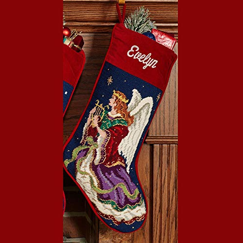 Peking Handicraft Angel with Harp Needlepoint Christmas Stocking, Wool, 11 x 18 Inches