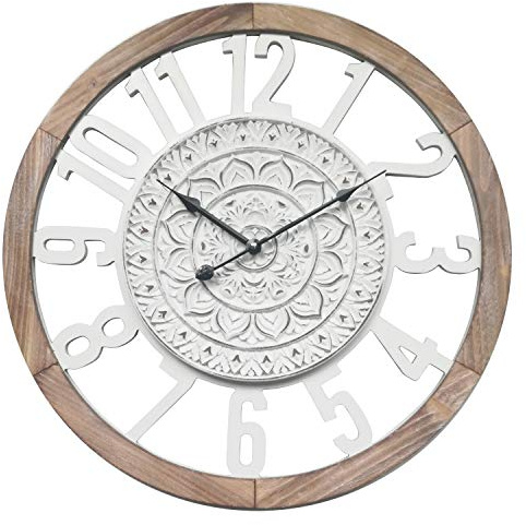 Rebecca Mobili Hängeuhr, Braun Weiß Decorative Wanduhr, Shabby-Stil, MDF-Holz, Küche - Gesamtmaße: 55 x 55 x 5 cm (HxLxB) - Art. RE6380