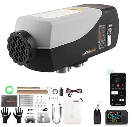 maXpeedingrods 12V 2KW Chauffage Diesel, Réchauffeur d'air Diesel stationnement Réservoir 10L avec LCD et télécommande pour voiture camions RV Croisières avec silencieux