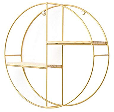 Metall Holz Schwimmende Regale, Dekorative Wandhalterung Display Organizer Halter Für Schlafzimmer, Wohnzimmer, Badezimmer, Küche, Büro Und Mehr Goldene Runde