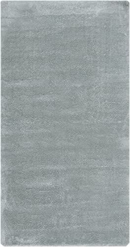 andiamo Teppich Lambskin - Kunstfell - Flauschiger Teppich Schlafzimmer - geeignet als Bettvorleger Schlafzimmer oder als Fellteppich Wohnzimmer - Lammfellimitat pflegeleicht 55 x 110 cm hellgrau