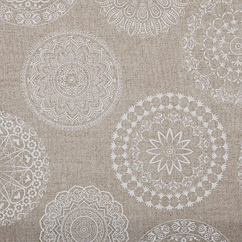 Kt KILOtela - Canvas Dekostoff, Home-Accessoires, Dekorationen, Tischdecken, Vorhänge, Kissen, Vorhänge, Taschen, Basteln, 300 cm Länge x 280 cm Breite, Mandalas Tattoo, Beige, Weiß - 3 Meter