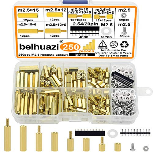 beihuazi® M2.5 Abstandshalter Hex Distanzhülsen PCB Board/Platinen Männlich Weiblich Gewinde Abstandsbolzen für Raspberry Pi Mainboard (250 Stück Messing)