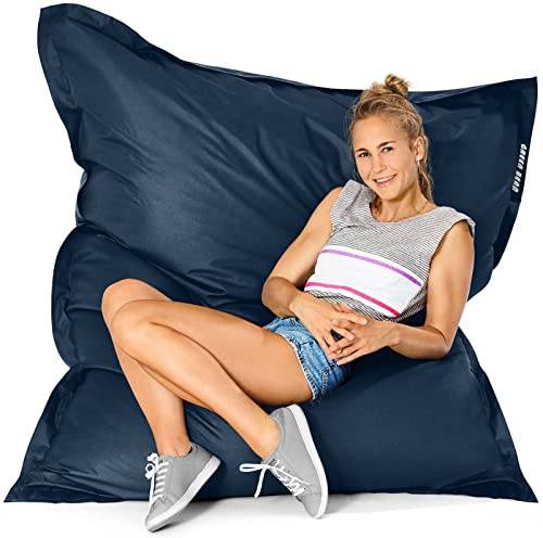 Green Bean© Indoor Pouf XXL 140x180cm 380L Enfants&Adultes Bean Bag Remplissage de Perles EPS Pouf Géant Grand Lavable Résistant aux Intempéries Lounge Chair Coussin Siège Repos Sol Bleu Foncé