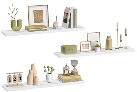 eSituro Wandregal, schwebendes weißes Regale für Wandmontage, 3er-Set Schweberegal Hängeregal Wandbrett im Wohnzimmer Schlafzimmer Küche Badezimmer, 100x3,8x22,9 cm | für Wohnzimmer Schlafzimmer Küche Badezimmer, Schweberegal hängend, mit unsichtbarer Halterung