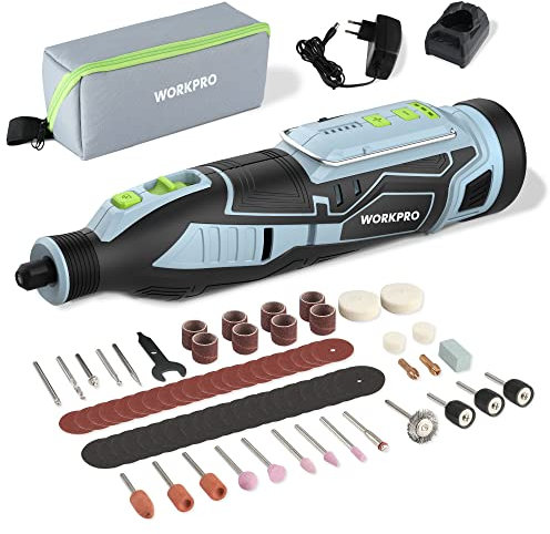 WORKPRO Multiutensile a Batteria 12V, Strumento Multifunzione senza Fili con 114 Accessori, 5 Velocità Variabili da 7500-32000giri/min per Tagliare/Scolpire/Lucidare/Fai da te