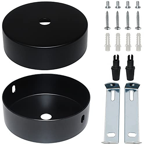 GMMG Deckenbaldachin Schwarz 80 x 25mm Baldachin Lampe Verteilerbaldachin Aufputzdose Schwarz Lampenbaldachin mit Zugentlastung Klemmnippel für Lampen(2 Stück)