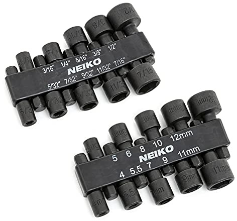 NEIKO 10068A Nut Driver Set, for Impact Drill and Driver, 20 Piece, 1/4” Hex Small Nut Driver Bit Set, Metric and Standard, 4-12 mm & 5/32”-1/2”, CR-V Steel, Nutsetter Driver Bits