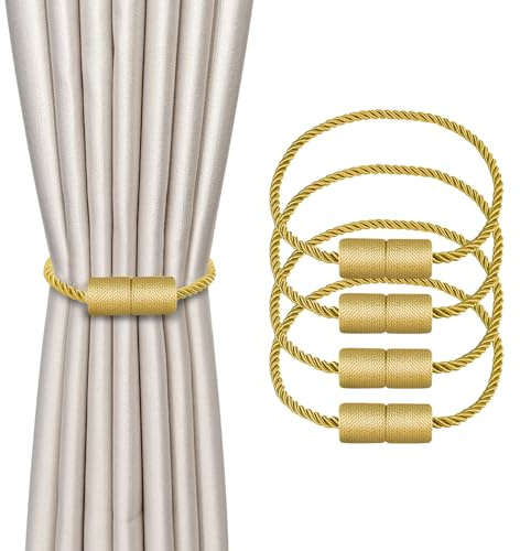 Dalababa 4 Stück Magnetische Vorhang Raffhalter, Gardinenhalter Raffhalter für Vorhänge, Vorhangschnalle Vorhang Halter Zubehör für Haus Dekoration, Gold