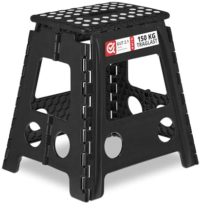 Relaxdays Taburete Plegable, Banqueta de 40 cm Alto, 1 Escalón, hasta 120 kg, Banca Antideslizante de Plástico, Negro