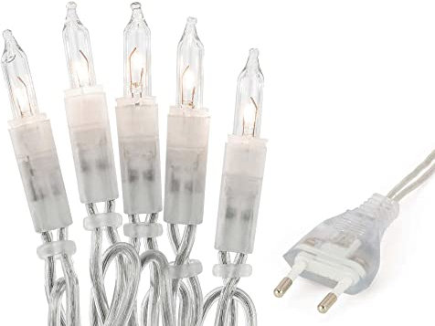 Hellum catena luminosa interni, luci natale, 10 Lampada chiare calde, lunghezza illuminata 1,35m, Colore del cavo trasparente, <59 lumen 150537