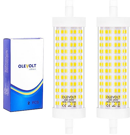 OLEVOLT R7S LED 118mm Dimmbar Neutralweiß 4000K LED Leuchtmittel R7s 17W Ersetzt 150W Halogenstab R7S 118mm 230V, LED R7S Stablampen für Deckenfluter, Leselampen, Wohnzimmerleuchten, 2 Stück