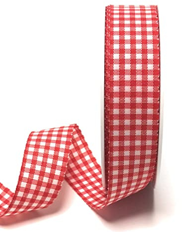 s.dekoda Schleifenband 25m x 25mm Rot - Weiß Karoband kariert Vichykaro Dekoband ohne Draht