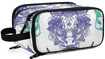 Kulturbeutel Mandala Rinderbulle Kuh Große Kosmetiktasche Kulturtasche Waschtasche Make Up Tasche Waschbeutel Schminktasche für Damen Mädchen